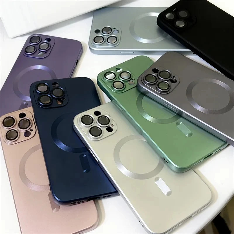 Luxury Magnetic Wireless Charging Matte Case For iPhone 16 15 14 Plus 13 12 11 Pro Max For Magsafe Camera Lens Protector Cover