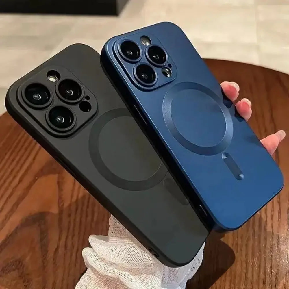 Luxury Magnetic Wireless Charging Matte Case For iPhone 16 15 14 Plus 13 12 11 Pro Max For Magsafe Camera Lens Protector Cover