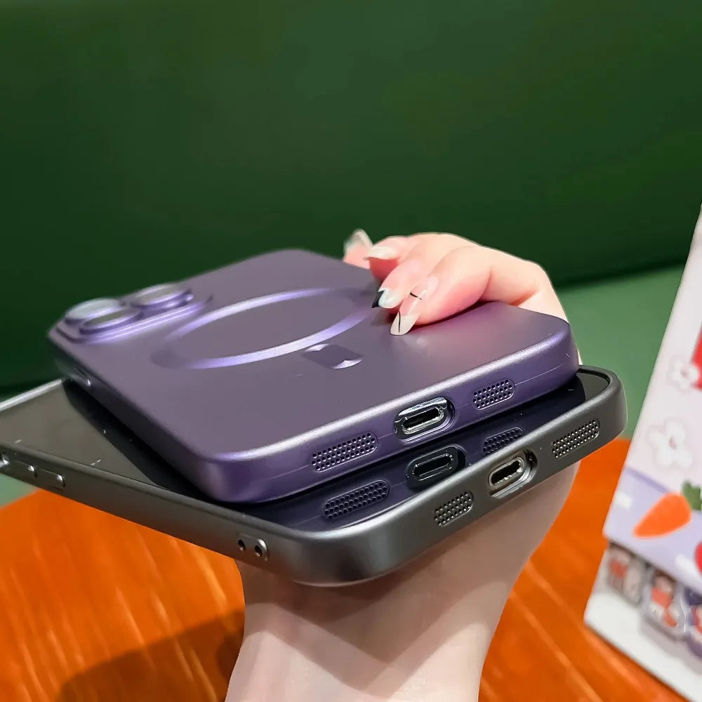 Luxury Magnetic Wireless Charging Matte Case For iPhone 16 15 14 Plus 13 12 11 Pro Max For Magsafe Camera Lens Protector Cover