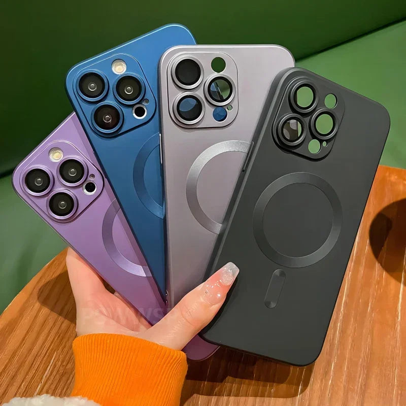 Luxury Magnetic Wireless Charging Matte Case For iPhone 16 15 14 Plus 13 12 11 Pro Max For Magsafe Camera Lens Protector Cover