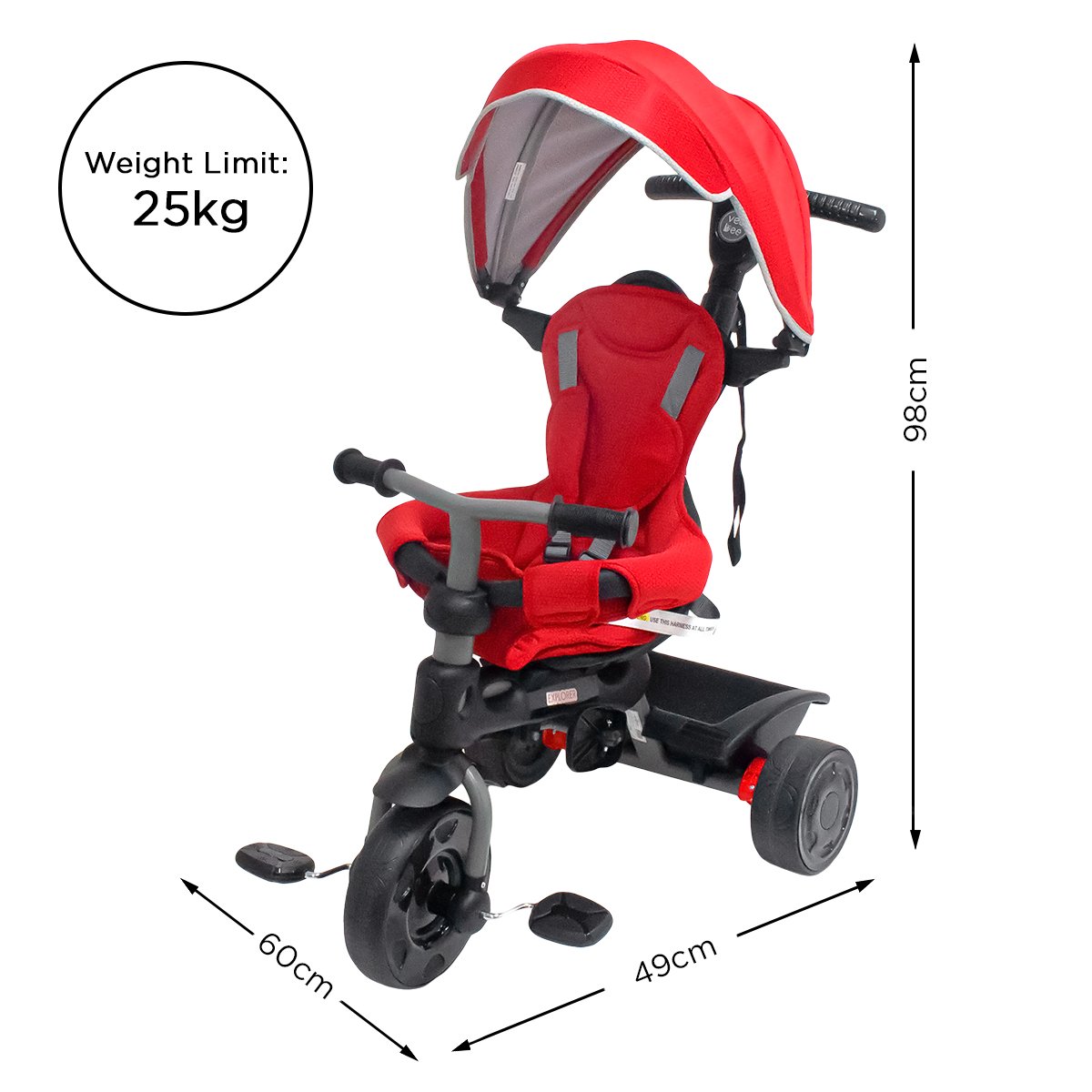 Veebee Explorer 3-Stage Kids Trike with Canopy - Red