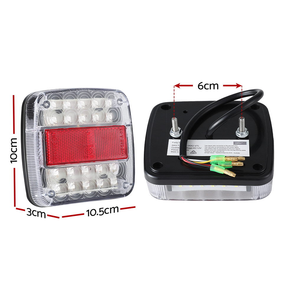 Giantz 26 LED Waterproof Tail Lights for Trucks and Trailers - Stop, Reverse, and Indicator Lights