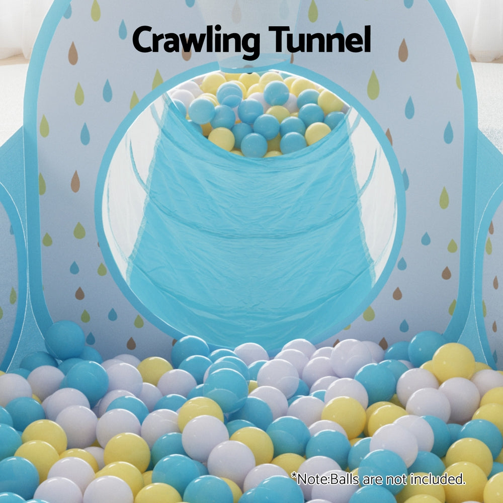 Keezi 3-in-1 Kids Play Tent with Ball Pit, Tunnel, and Basketball Hoop - Blue