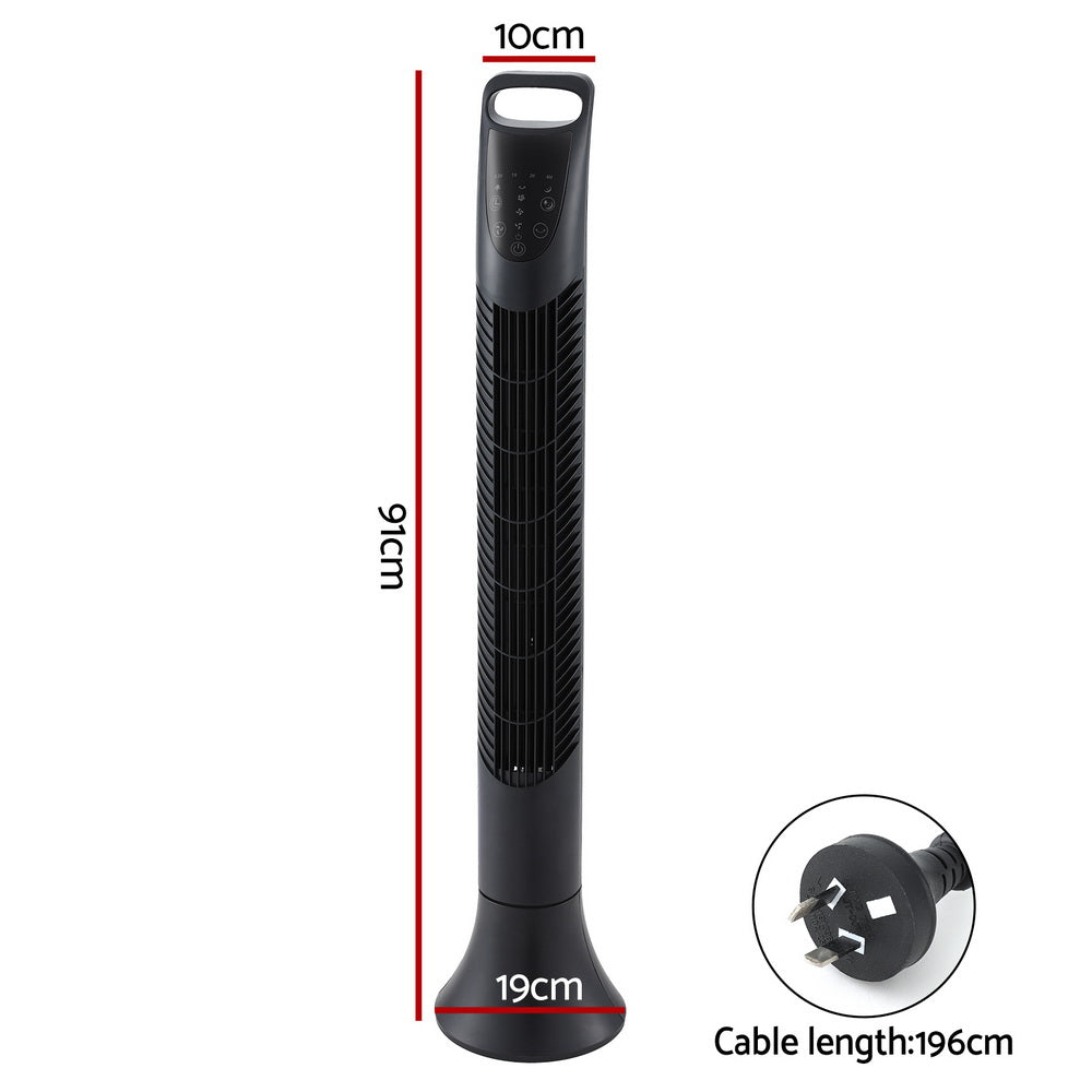 Devanti 91cm Oscillating Tower Fan with Remote Control - 3 Speed Modes