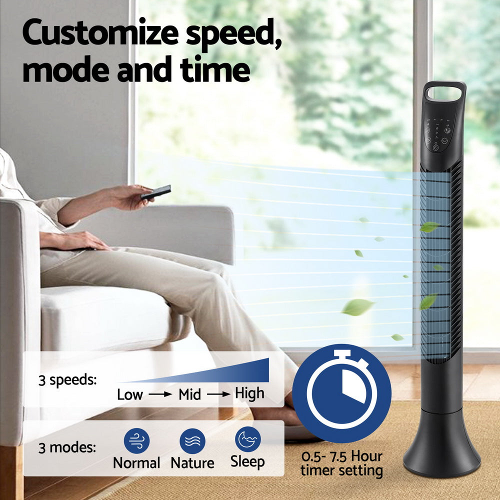 Devanti 91cm Oscillating Tower Fan with Remote Control - 3 Speed Modes