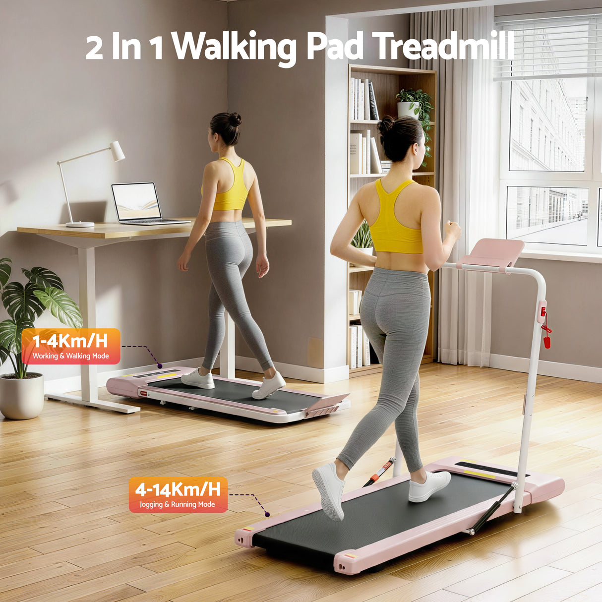 Everfit Treadmill Electric Walking Pad Under Desk Home Gym Fitness 400mm Pink