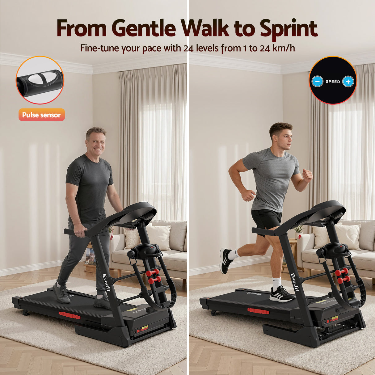 Everfit Treadmill Electric Home Gym Fitness Exercise Machine w/ Massager 480mm