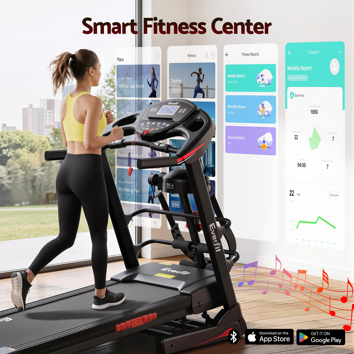 Everfit Treadmill Electric Home Gym Fitness Exercise Machine w/ Massager 480mm