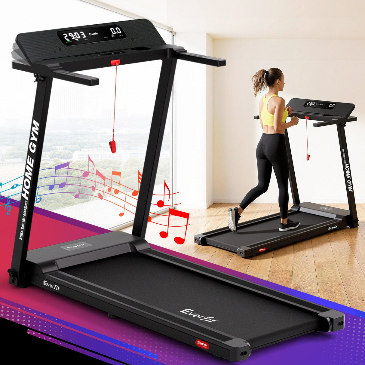 Everfit Treadmill Electric Home Gym Fitness Exercise Fully Foldable 450mm Black