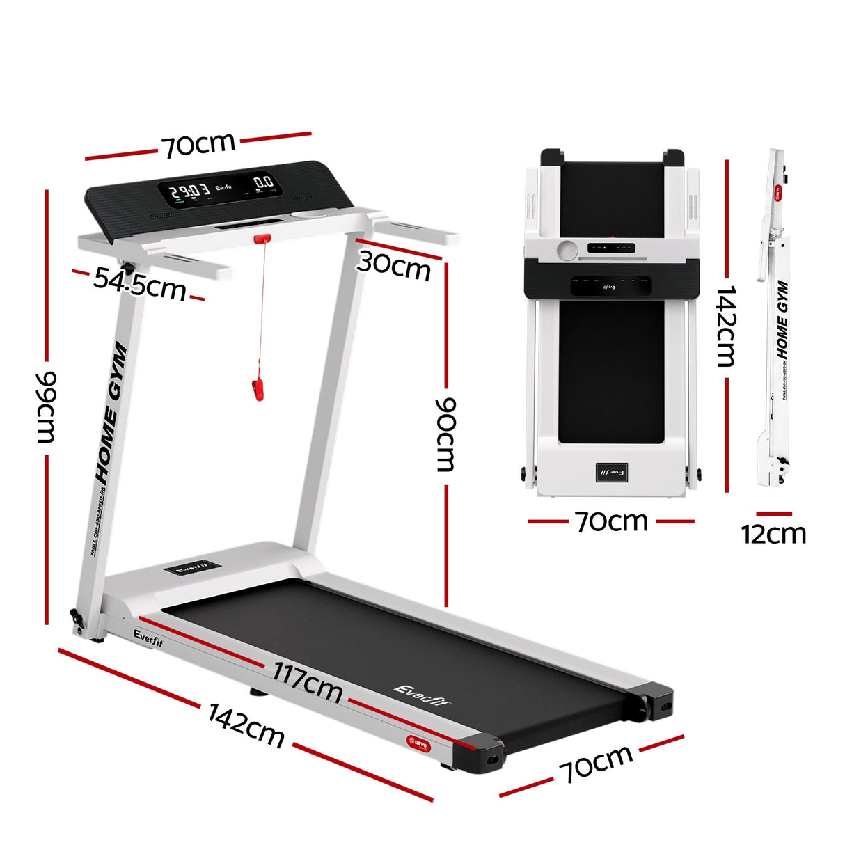 Everfit Treadmill Electric Home Gym Fitness Exercise Fully Foldable 450mm White