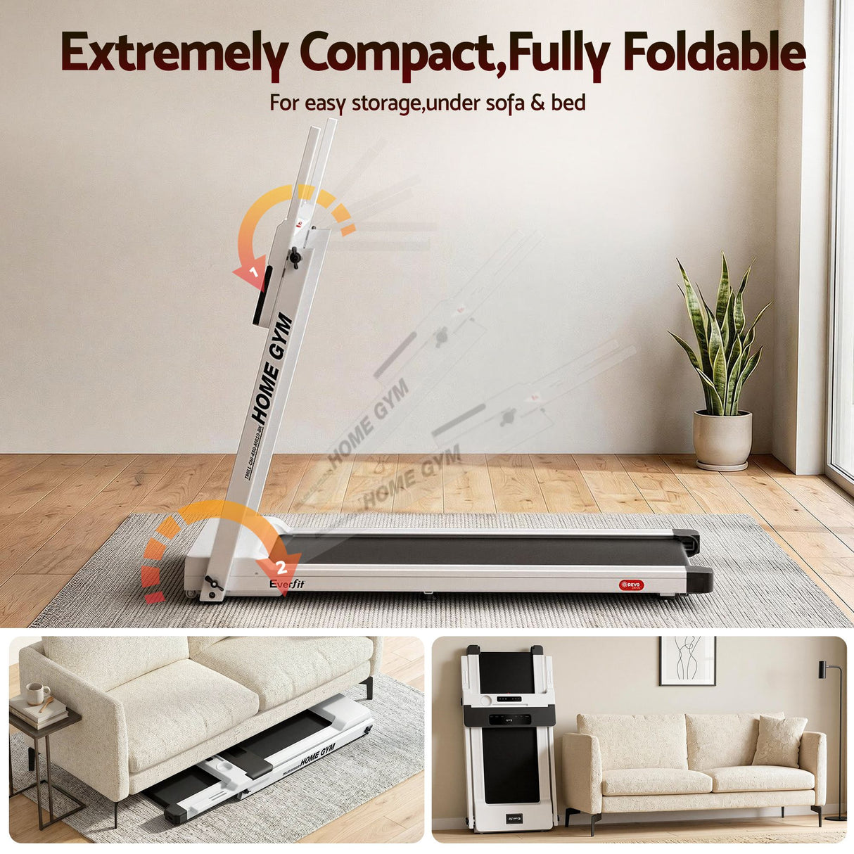 Everfit Treadmill Electric Home Gym Fitness Exercise Fully Foldable 450mm White