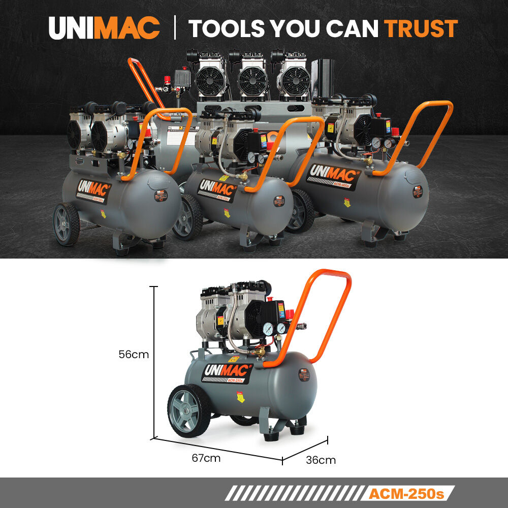 UNIMAC 24L Silent Air Compressor 1.5HP, Oil-Free Electric, Portable, for Airtools, Airbrush, Tyre Inflation