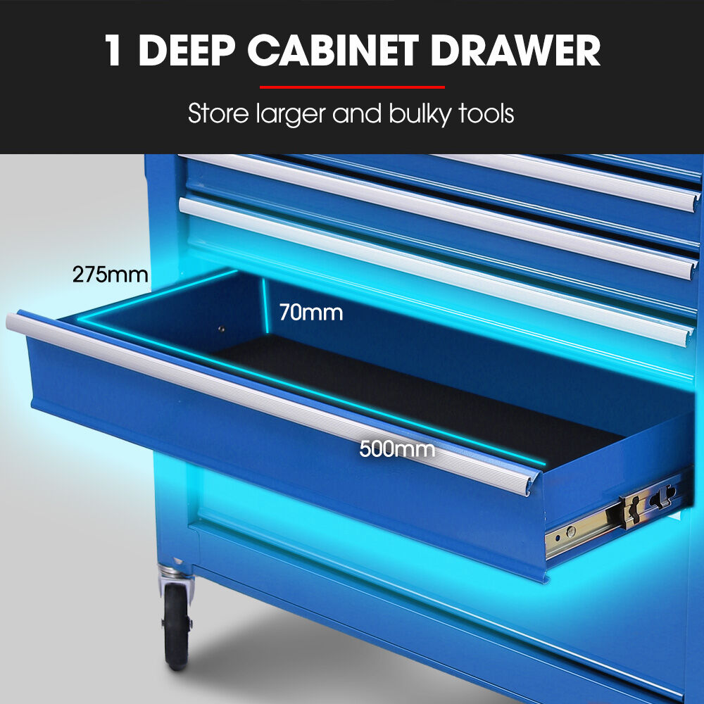 Bullet 16 Drawer Tool Box Cabinet Chest Storage, Toolbox Garage Organiser Set, Blue