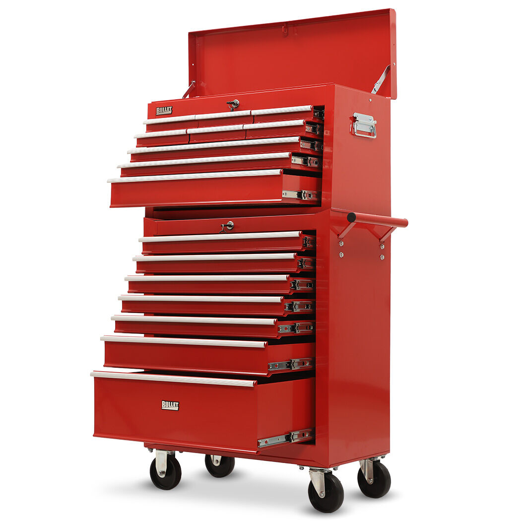 Bullet Pro 16 Drawer Tool Box Cabinet Chest Storage, Toolbox Garage Organiser Set, RedBullet 16 Drawer Tool Box Cabinet Chest Storage, Toolbox Garage