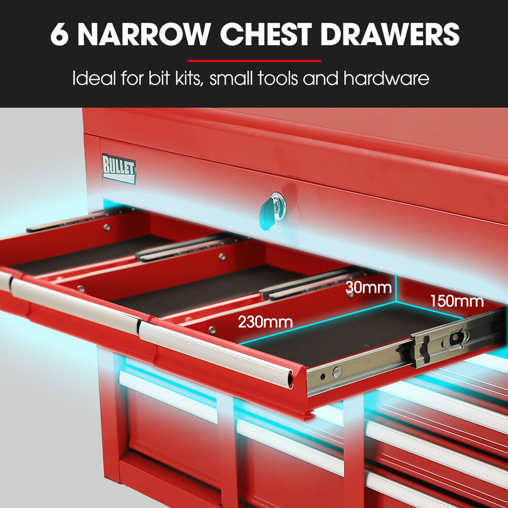 Bullet Pro 16 Drawer Tool Box Cabinet Chest Storage, Toolbox Garage Organiser Set, RedBullet 16 Drawer Tool Box Cabinet Chest Storage, Toolbox Garage