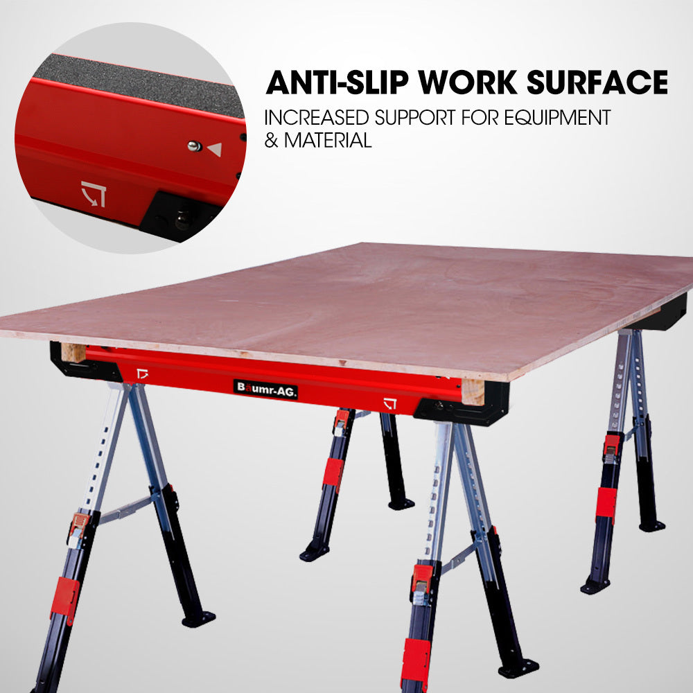Baumr-AG 2 x Steel Sawhorses, Height Adjustable, 1180kg Capacity, 2x4 Support Arms