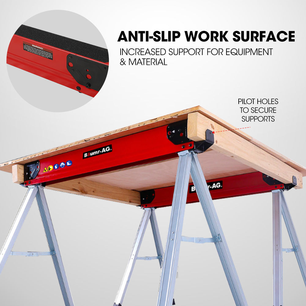 Baumr-AG 2 x Steel Sawhorses, 1000kg Capacity, Folding, 2x4 Support Arms
