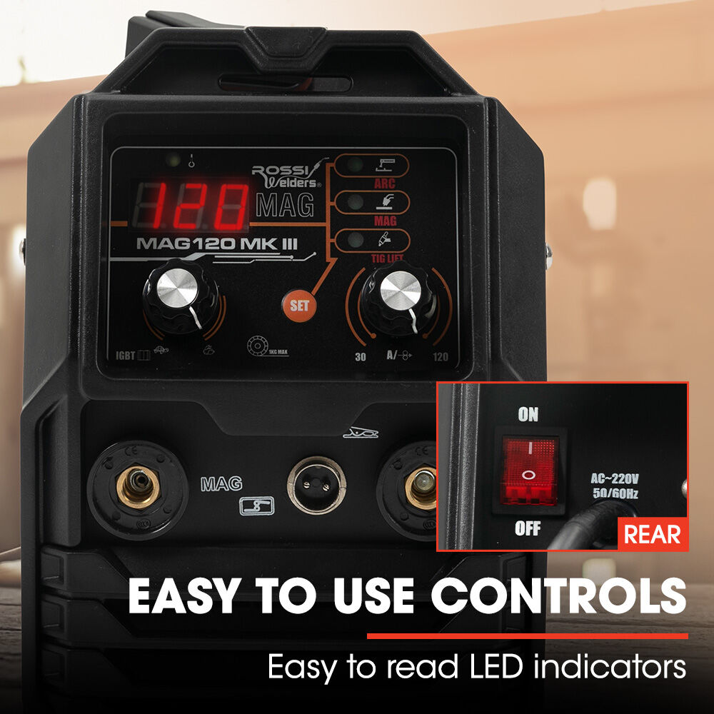 ROSSI 120 Amp Inverter Welder, 3in1 Portable MMA ARC /MIG Gasless /Lift-TIG Welding Machine, 15A Plug