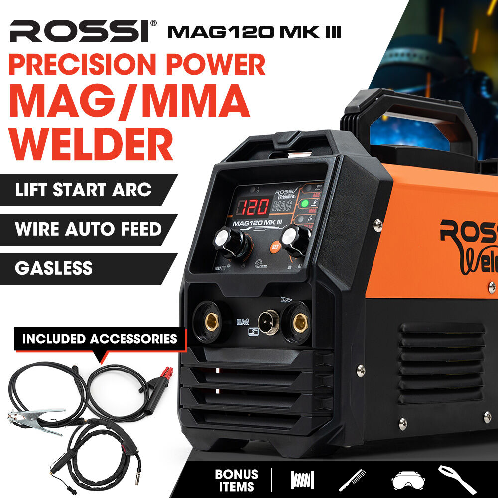 ROSSI 120 Amp Inverter Welder, 3in1 Portable MMA ARC /MIG Gasless /Lift-TIG Welding Machine, 15A Plug