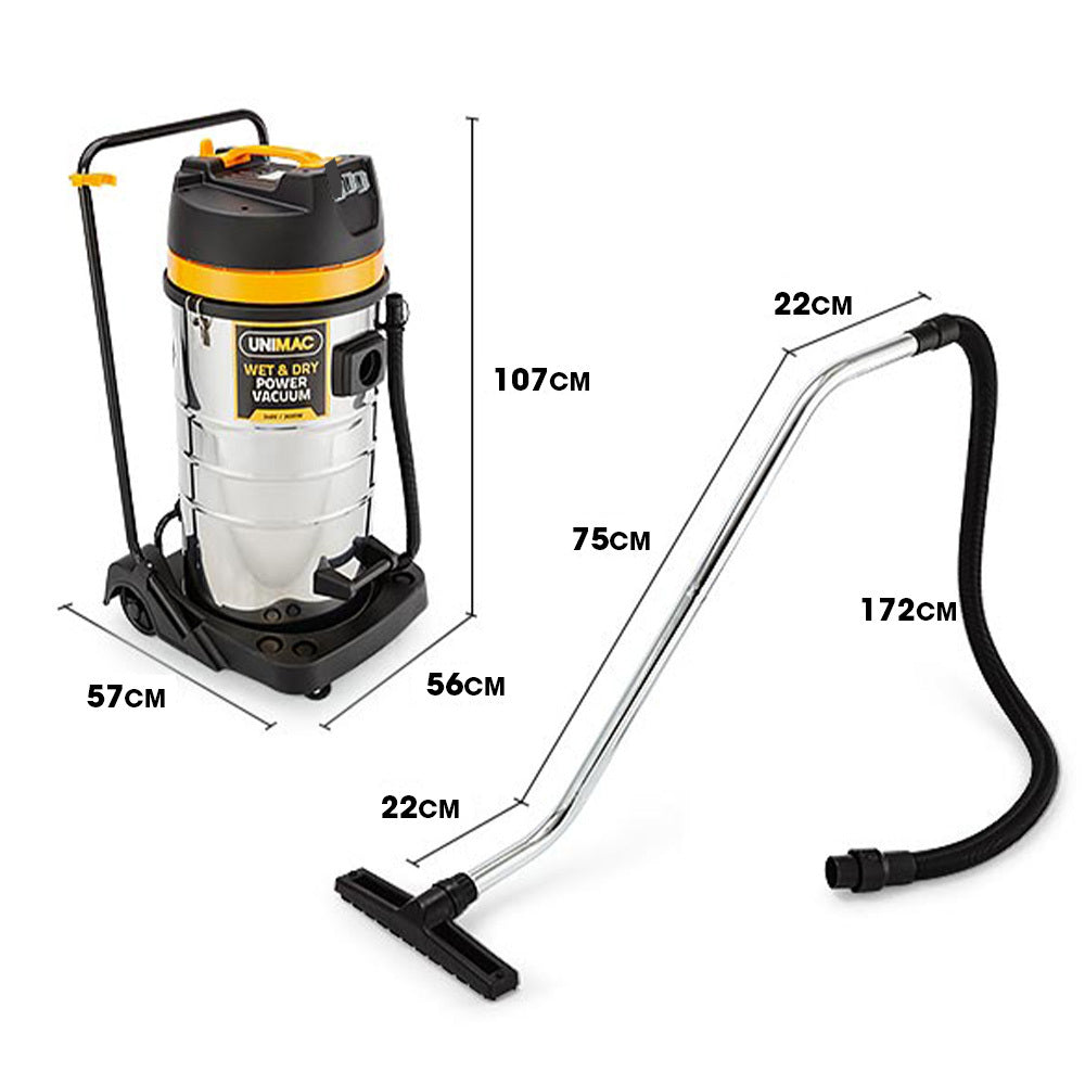 UNIMAC 100L 2400W Wet and Dry Vacuum Cleaner, Heavy-Duty Dual Copper Motors, Accessory Set, for Work