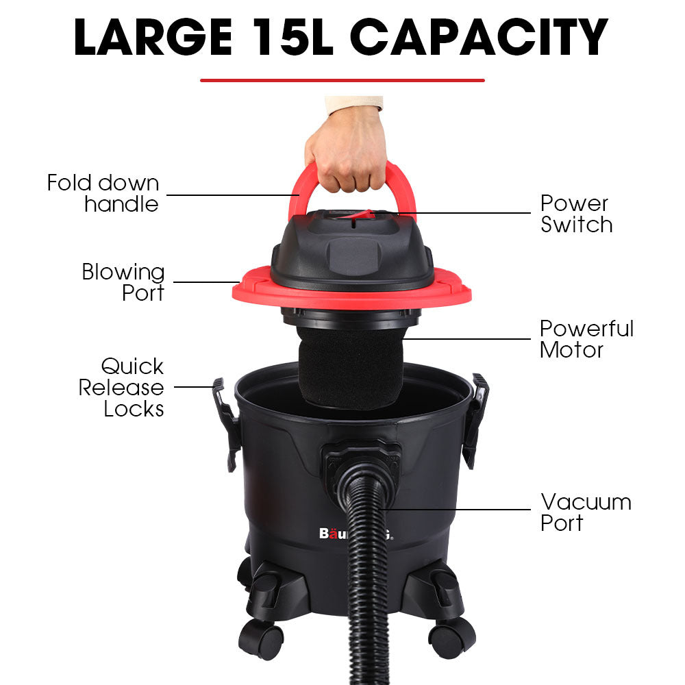 BAUMR-AG 15L 1200W Wet and Dry Vacuum Cleaner, with Blower, for Car, Workshop, Carpet