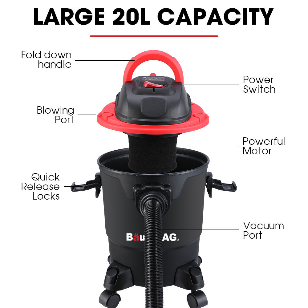 BAUMR-AG 20L 1200W Wet and Dry Vacuum Cleaner, with Blower, for Car, Workshop, Carpet