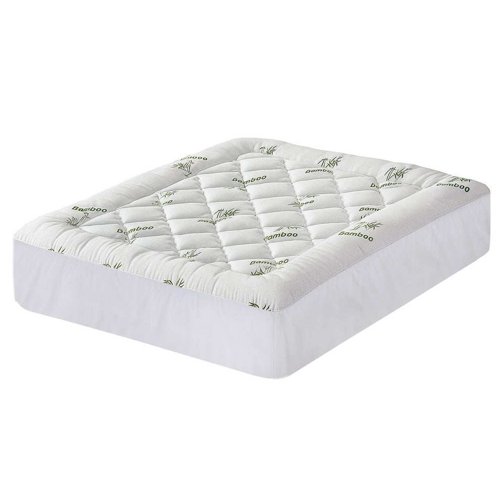 Giselle Bedding 5cm Pillowtop Mattress Topper 1000GSM Thick Soft Bamboo Cooling Pad for Back Pain Relief & Guest Bed, Washable Overfilled Cover with 45cm Deep Pocket Queen