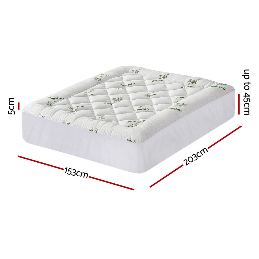 Giselle Bedding 5cm Pillowtop Mattress Topper 1000GSM Thick Soft Bamboo Cooling Pad for Back Pain Relief & Guest Bed, Washable Overfilled Cover with 45cm Deep Pocket Queen