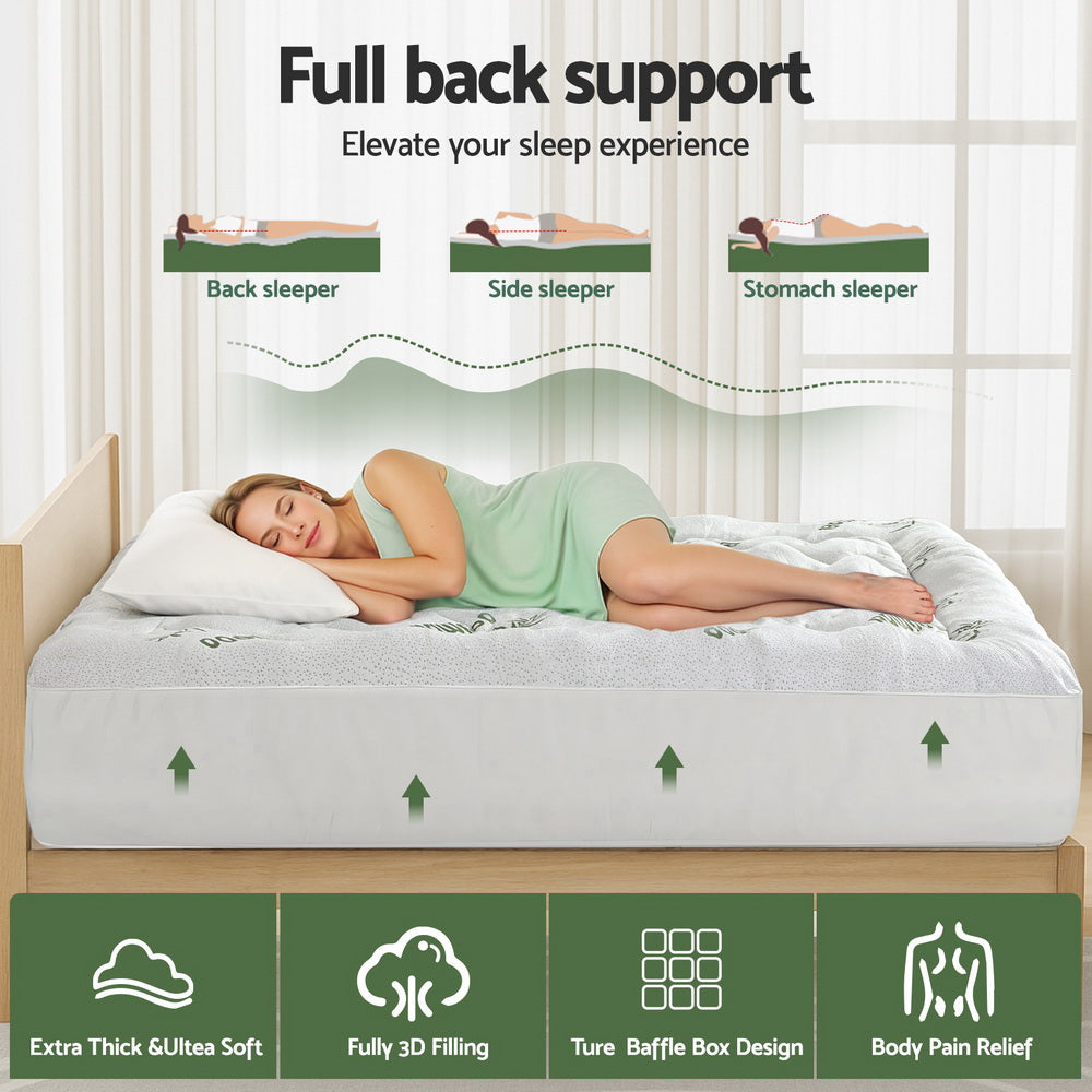 Giselle Bedding 5cm Pillowtop Mattress Topper 1000GSM Thick Soft Bamboo Cooling Pad for Back Pain Relief & Guest Bed, Washable Overfilled Cover with 45cm Deep Pocket Queen
