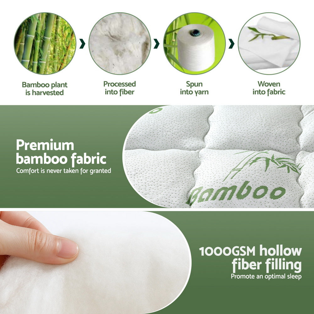 Giselle Bedding 5cm Pillowtop Mattress Topper 1000GSM Thick Soft Bamboo Cooling Pad for Back Pain Relief & Guest Bed, Washable Overfilled Cover with 45cm Deep Pocket Queen