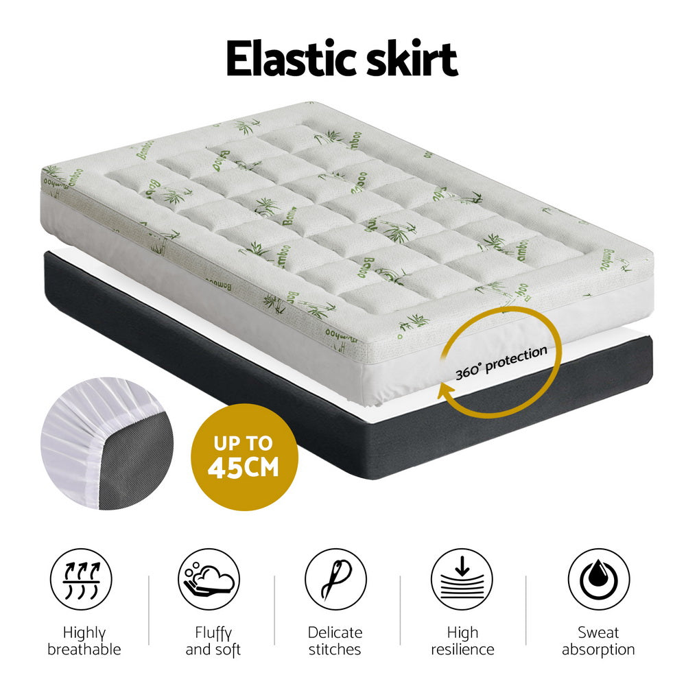 Giselle Bedding Pillowtop Mattress Topper 7.5cm Thick Bamboo Pad for Back Pain Relief Washable Skin-friendly Bed Protector with 45cm Deep Pocket King Single