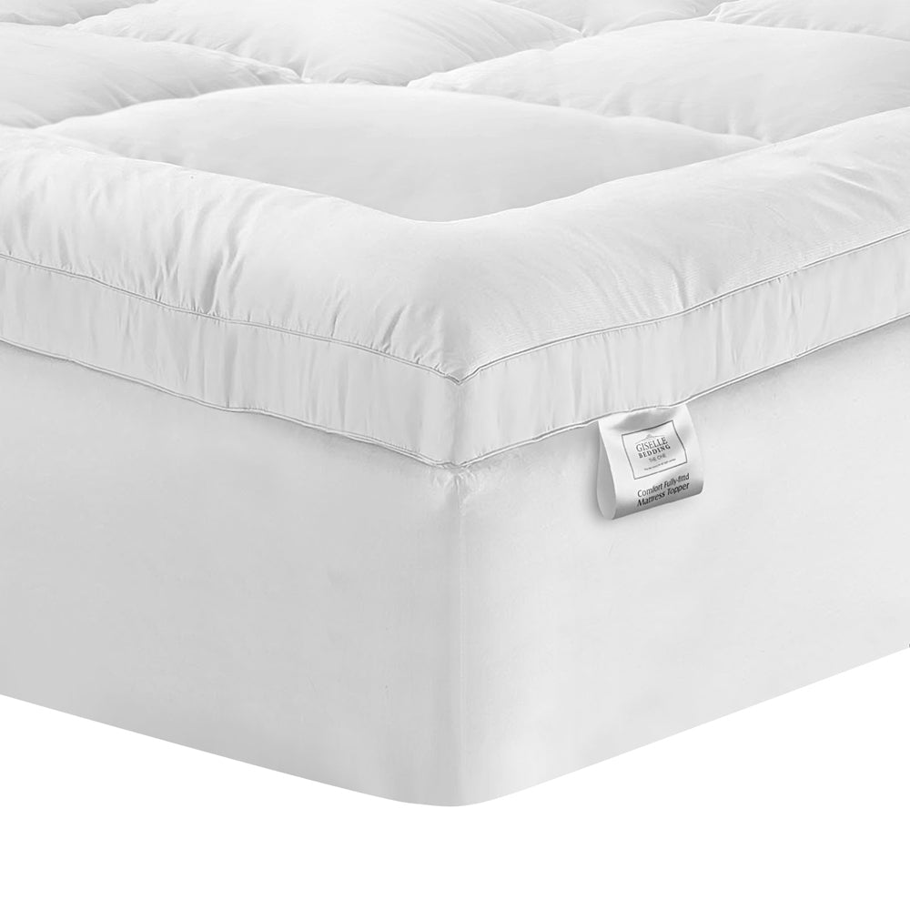 Giselle Bedding Pillowtop Mattress Topper 5cm Thick Pad for Back Pain Relief Washable Underlay Protector 1000GSM Microfibre Filling 45cm Deep Pocket Double