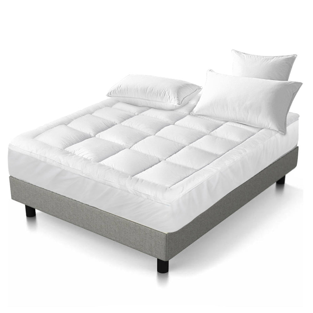 Giselle Bedding Pillowtop Mattress Topper 5cm Thick Pad for Back Pain Relief Washable Underlay Protector 1000GSM Microfibre Filling 45cm Deep Pocket Queen