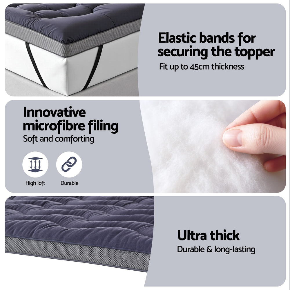 Giselle 5cm Mattress Topper Pillowtop toppers Bamboo Charcoal Queen