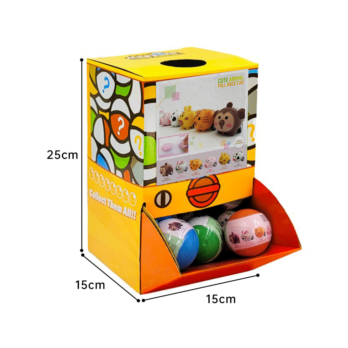 40X Cute Animal Pull Back Car Toy Capsules in Display Box