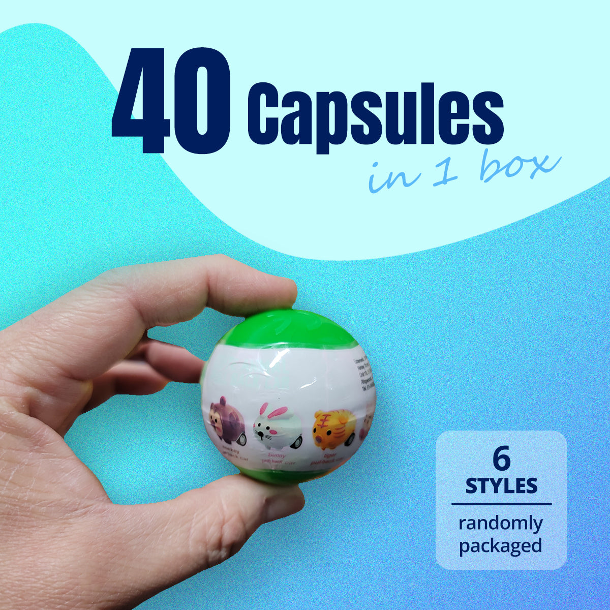 40X Cute Animal Pull Back Car Toy Capsules in Display Box