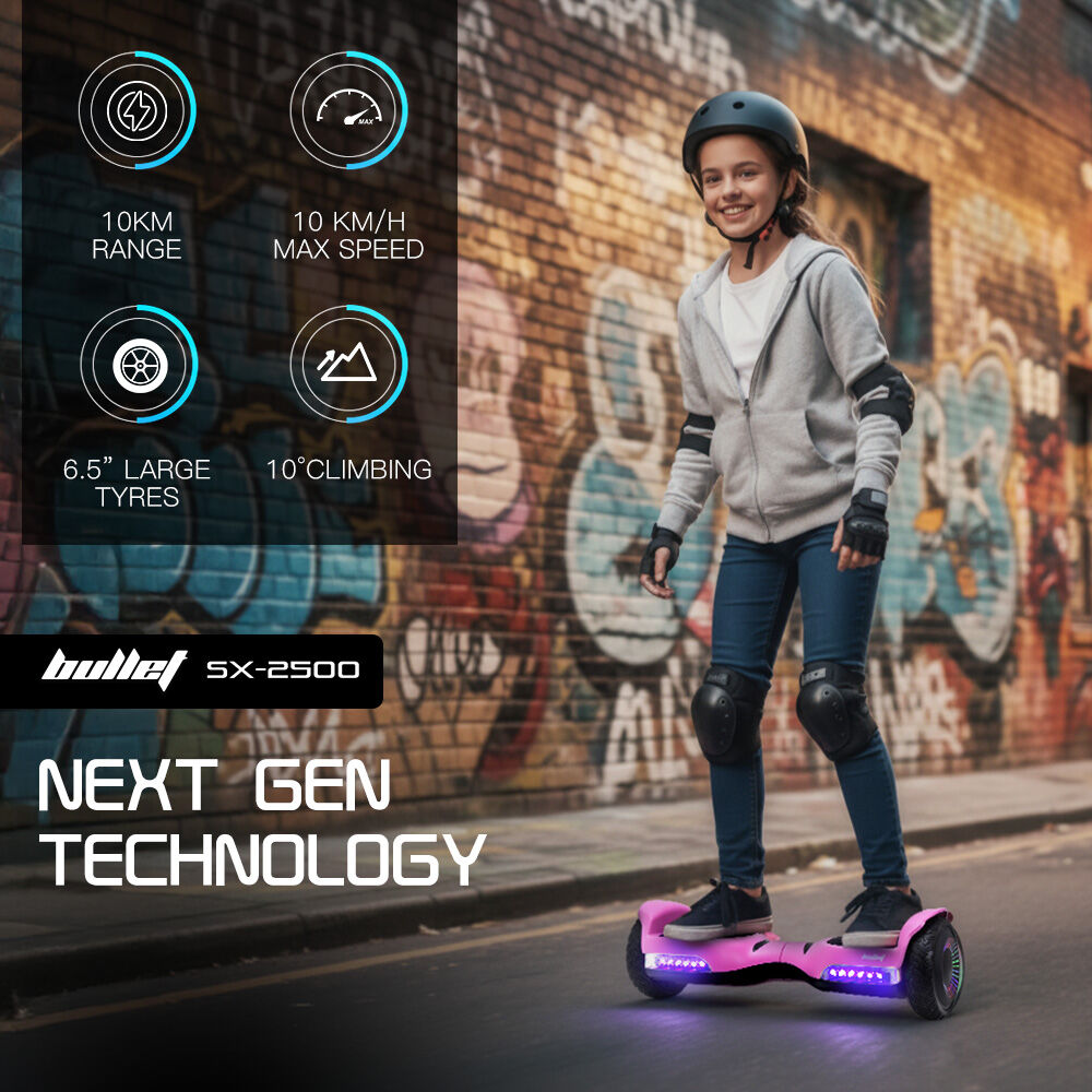 BULLET SX-2500 Hoverboard Scooter, 500W Brushless, UL Certified, AU Compliant, 6.5-inch Off-Road Style Tyres, Superior Self Balancing System, LED