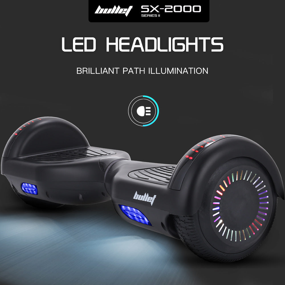 BULLET SX-2000 Hoverboard Scooter, 500W Brushless, UL Certified, AU Compliant, Superior Self Balancing System, LED Lights, Black