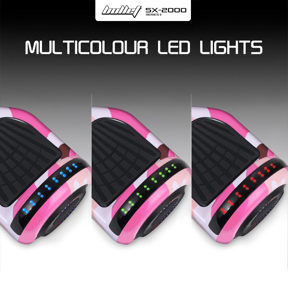 BULLET SX-2000 Hoverboard Scooter, 500W Brushless, UL Certified, AU Compliant, Superior Self Balancing System, LED Lights, Pink Camo