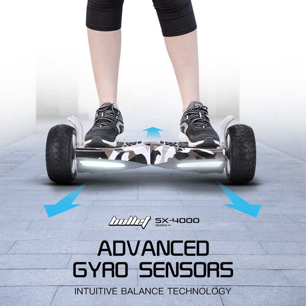 BULLET SX-4000 Hoverboard Scooter, 700W Brushless, UL Certified, AU Compliant, 8.5' Wheels, Superior Self Balancing System, LED Lights, Carry Bag, Camo