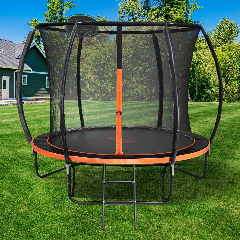 Mazam 10FT Kids Trampline Safety Net Basketball Set Ladder Round