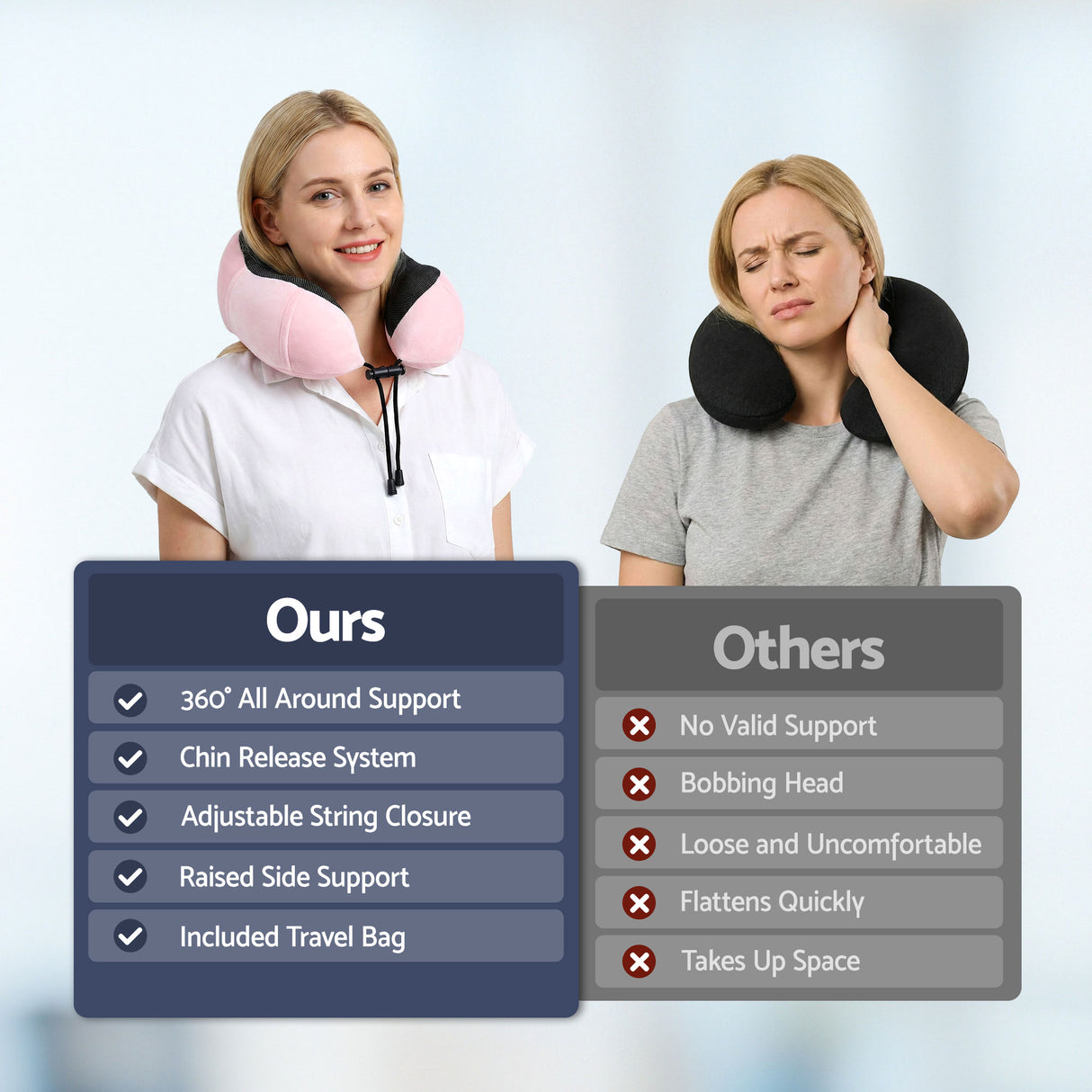 Wanderlite Travel Pillow for Airplanes Memory Foam Neck Pillows for Traveling, Soft & Washable Cover with Storage Bag, Portable Plane Accessories for Airplanes Offices Cars, Pink