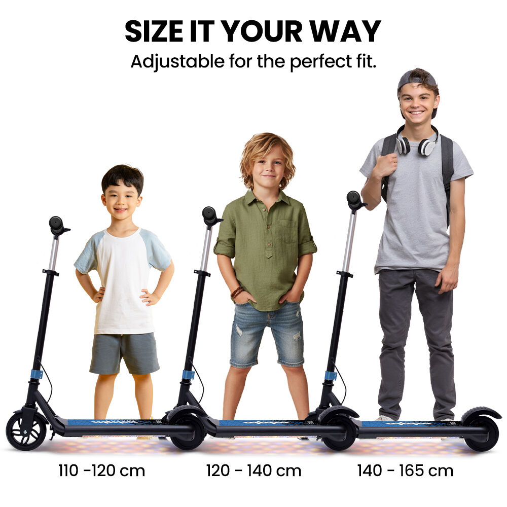 ALPHA Edge Electric Scooter Kids/Teens, 16km/h Max, Adjustable Height, UL Certified, AU Compliant, Dual Brakes, Bluetooth Music, LED, Blue