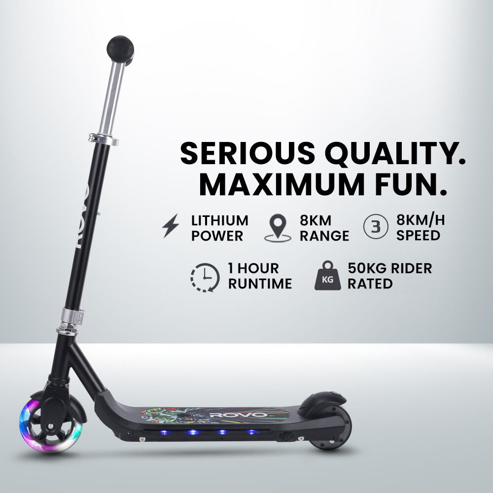ROVO KIDS WhizKid Electric Scooter, Ages 5-11, Adjustable Height, AU Compliant, Lithium Battery, Brushless Motor, Black