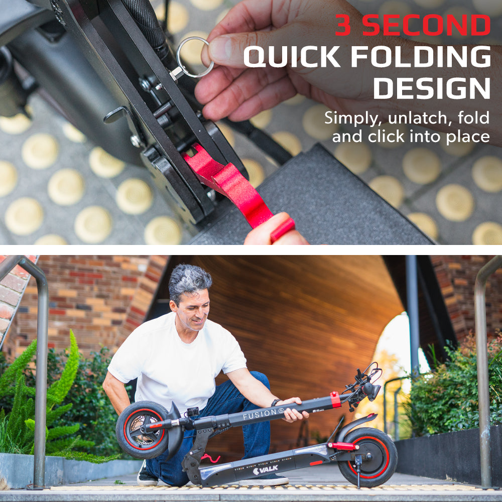 VALK Fusion 5 Electric Scooter, 500W, AU Compliant, 48V 13Ah Lithium, 50km Range, 40km/h, Quad Shocks, 10 inch Tyres