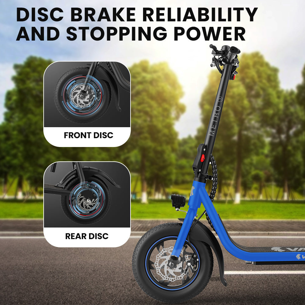 VALK Electric Scooter with Seat, Disc brakes, 12' Tyres, AU Compliant, for Adults, Teens, Commuter, Blue