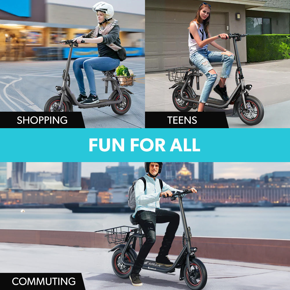 VALK Electric Scooter with Seat, Disc brakes, 12' Tyres, AU Compliant, for Adults, Teens, Commuter, Black