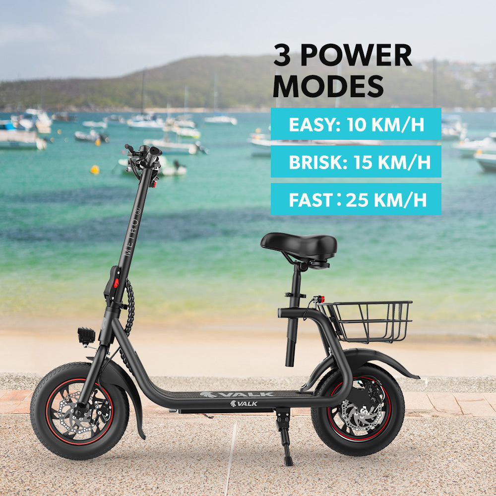 VALK Electric Scooter with Seat, Disc brakes, 12' Tyres, AU Compliant, for Adults, Teens, Commuter, Black