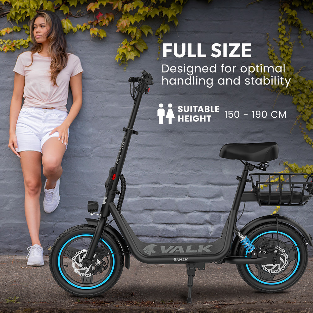 VALK Electric Scooter with Seat, 30km Range, AU Compliant, Disc brakes, 14' Tyres, for Adults, Teens, Commuter
