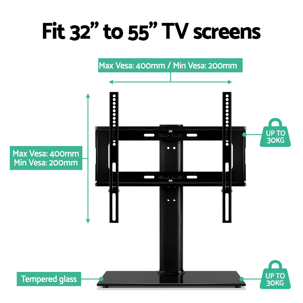 Sleek Swivel TV Stand Mount for 32-55 LED LCD - Tempered Glass & Metal Design